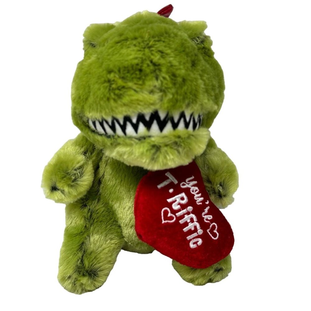 MTY International T-Rex Valentine's Day Plush Green Dinosaur Stuffed Animal 9 In